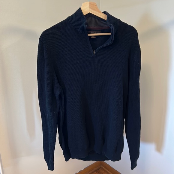 Tasso Elba Mens Full Zip Marled Sweater Black Size Small